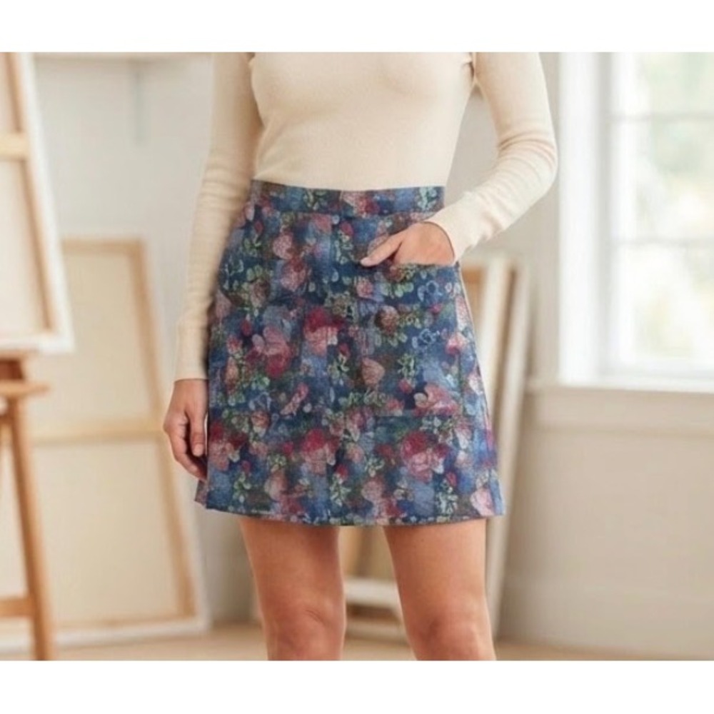 Erin Fetherston Floral Tapestry Mini Skirt Blue‎ Rose Utility Pockets Size 4